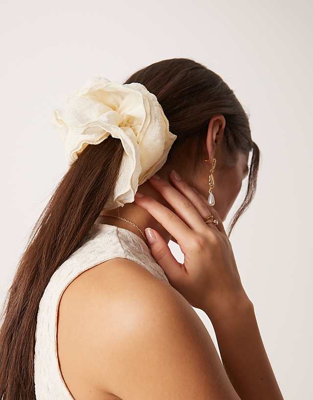 ASOS DESIGN texture layered scrunchie in soft white