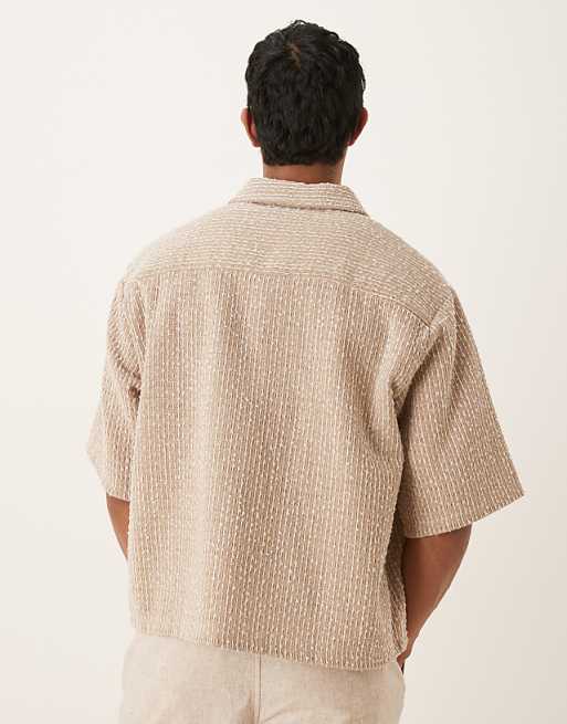 ASOS DESIGN Textured Half Sleeve Shirt In Hessian