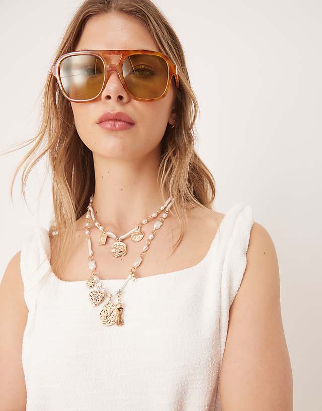 ASOS DESIGN Twist Strap Square Neck Trapeze Top In White Boucle
