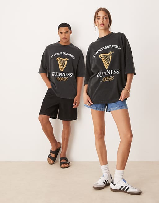 ASOS DESIGN unisex oversized t-shirt with Guinness prints in washed black