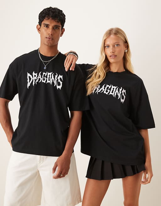 ASOS DESIGN Unisex Oversized T-shirt With How To Train Your Dragon Toothless Prints In Black