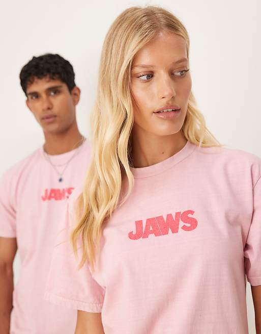 ASOS DESIGN Unisex Oversized T-shirt With Jaws Prints In Pink