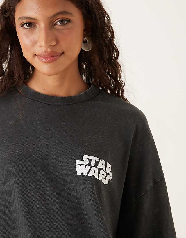 ASOS DESIGN Unisex Oversized T-shirt With Star Wars Episode III Prints In Washed Black