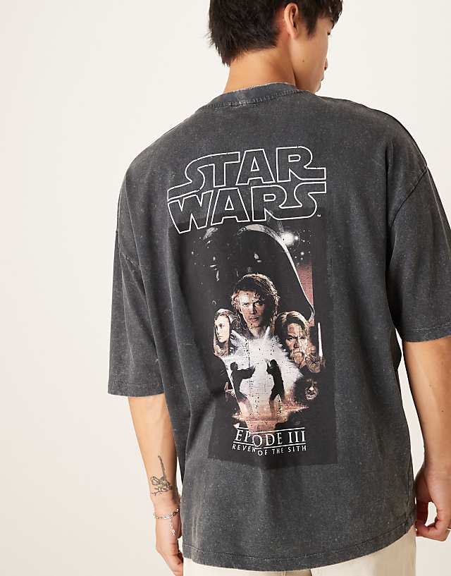 ASOS DESIGN Unisex Oversized T-shirt With Star Wars Episode III Prints In Washed Black