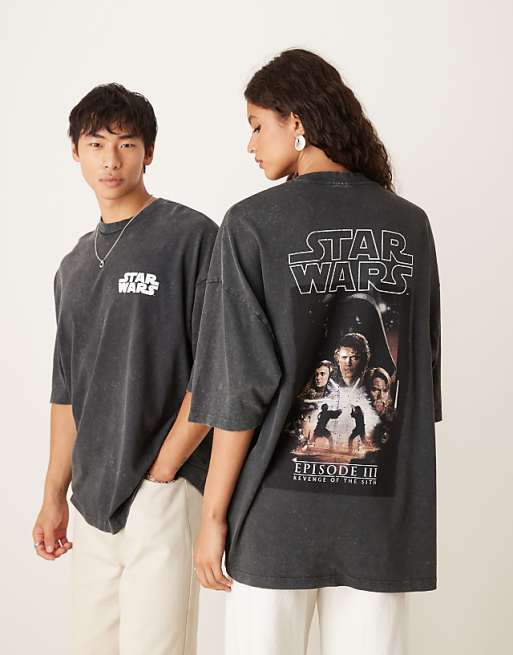 ASOS DESIGN unisex oversized t-shirt with Star Wars Episode III prints in washed black