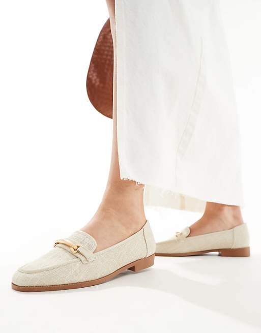 ASOS DESIGN Verity Loafer Flat Shoes With Trim In Natural Fabrication