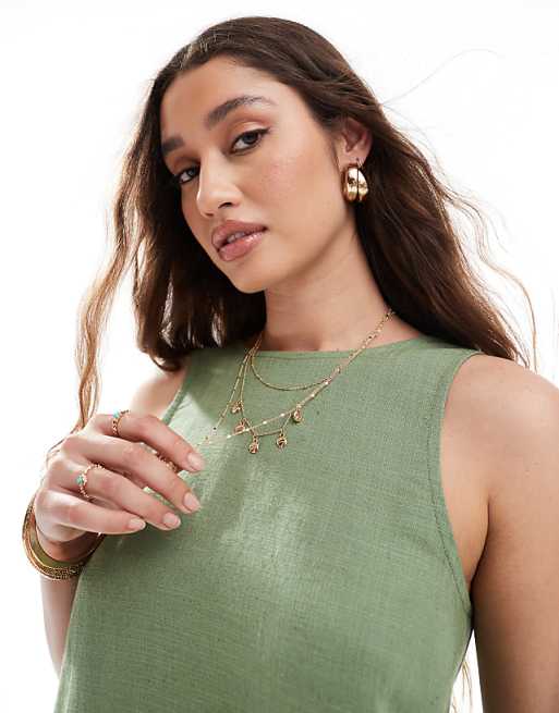 ASOS DESIGN Vest With Scoop Back In Linen Blend In Khaki