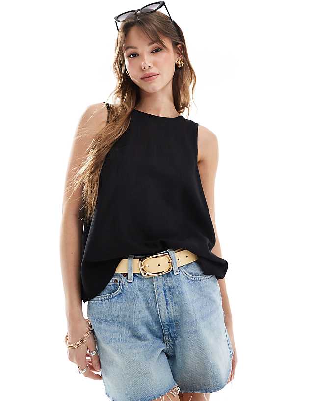 ASOS DESIGN vest with scoop back in linen blend in black