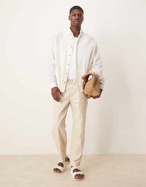 ASOS DESIGN Volume Oversized Linen Look Shirt In Stone