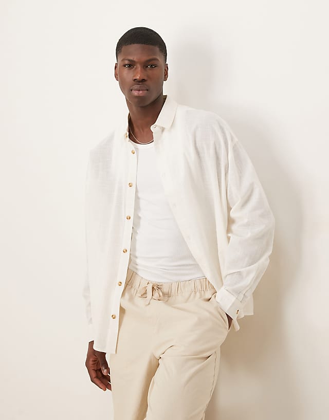 ASOS DESIGN Volume Oversized Linen Look Shirt In Stone