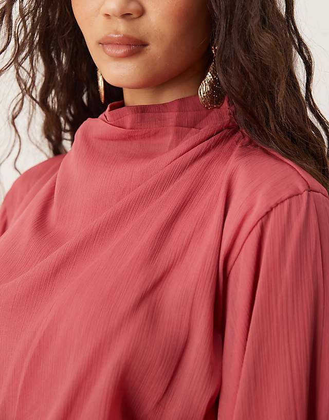 ASOS DESIGN Volume Sleeve Maxi Dress With Ruched Skirt In Deep Rose