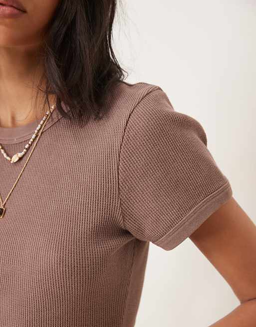 ASOS DESIGN Waffle Baby Tee In Washed Chocolate