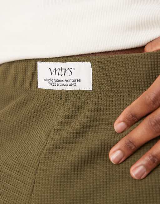 ASOS DESIGN Waffle Lounge Shorts With Woven Patch In Khaki