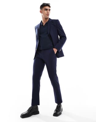 ASOS DESIGN Washable Slim Suit With Worsted Wool In Navy