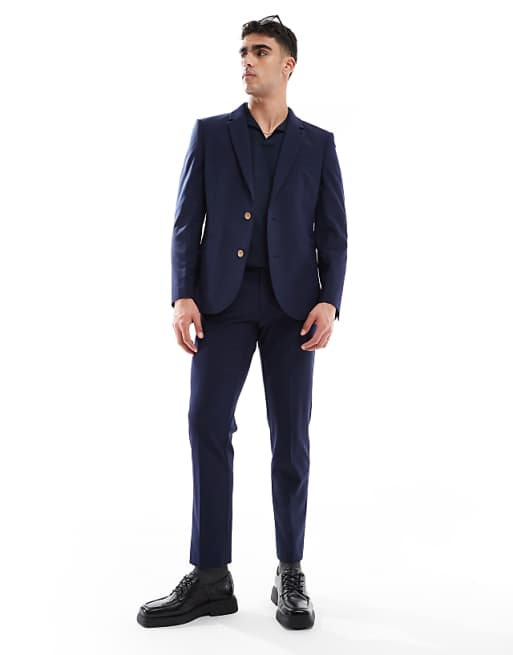 ASOS DESIGN washable slim suit with worsted wool in navy