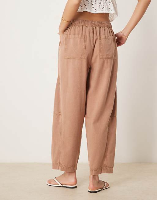 ASOS DESIGN Washed Linen Cropped Trousers In Mocha