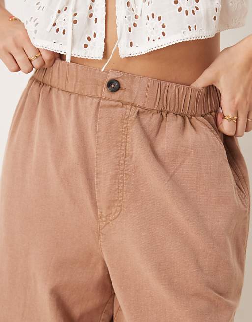 ASOS DESIGN Washed Linen Cropped Trousers In Mocha