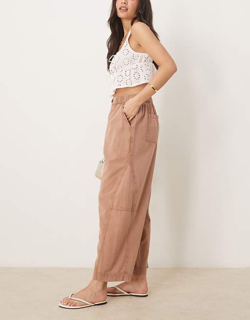 ASOS DESIGN Washed Linen Cropped Trousers In Mocha