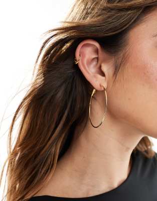 ASOS DESIGN Waterproof Stainless Steel Hoop Earrings With Skinny Detail In Gold Tone