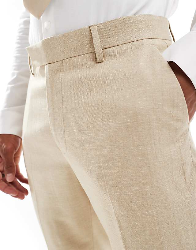 ASOS DESIGN Wedding Slim Suit Trousers With Linen In Stone