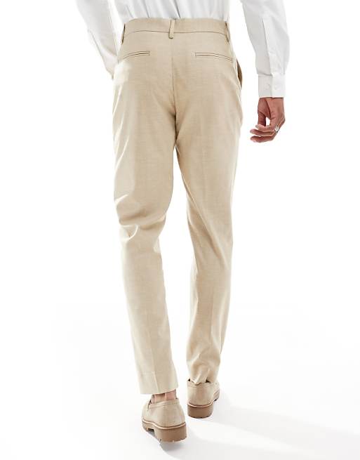 ASOS DESIGN Wedding Slim Suit Trousers With Linen In Stone