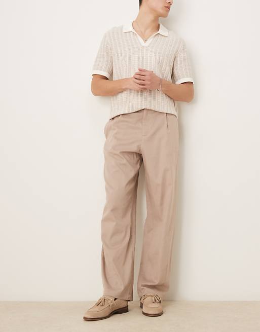 ASOS DESIGN Wide Darted Linen Trousers In Beige