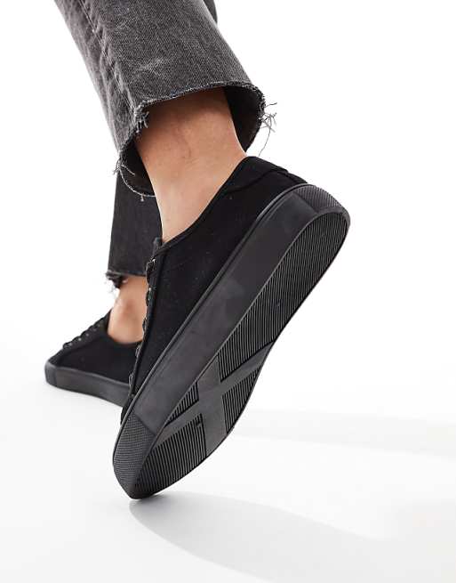ASOS DESIGN Wide Fit Dizzy Lace Up Trainers In Black Drench