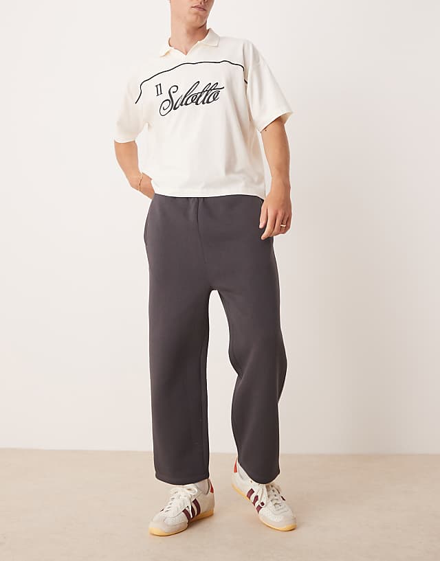 ASOS DESIGN Wide Leg Cropped Joggers In Charcoal
