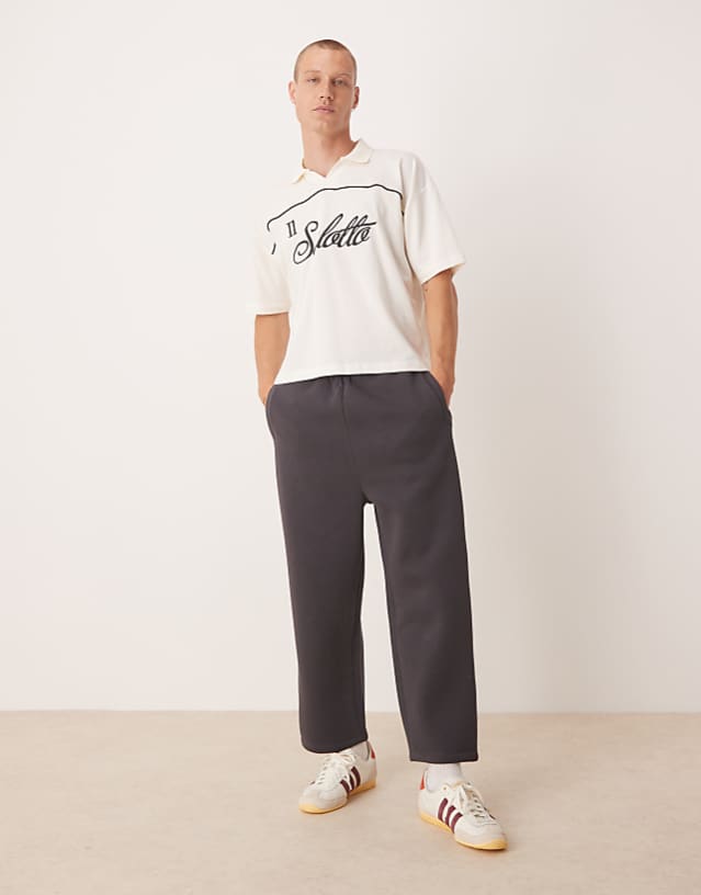 ASOS DESIGN wide leg cropped joggers in charcoal