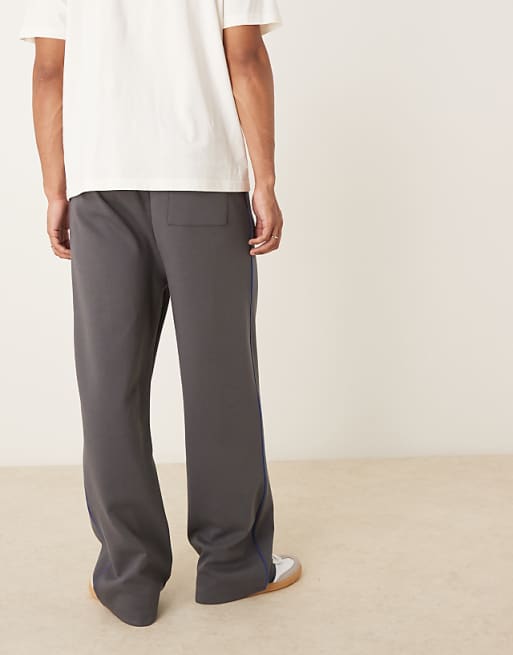 ASOS DESIGN Wide Leg Jogger With Side Taping In Charcoal