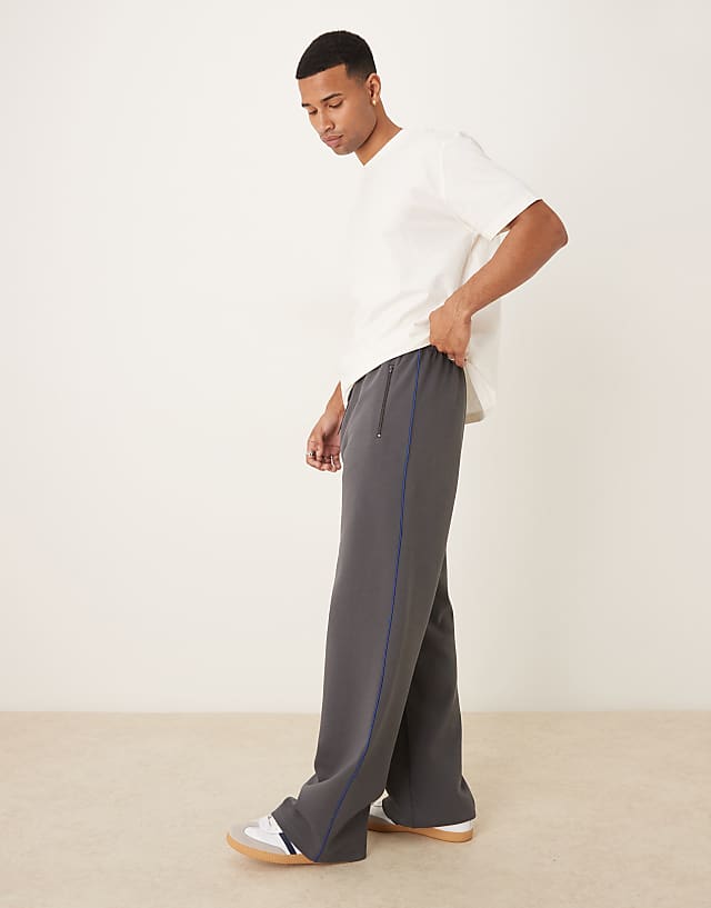 ASOS DESIGN Wide Leg Jogger With Side Taping In Charcoal
