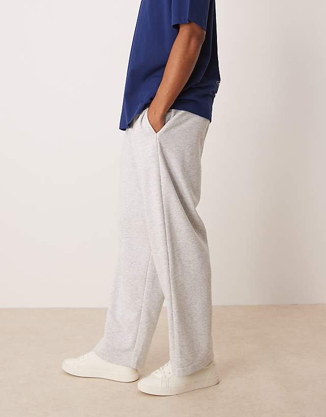 ASOS DESIGN Wide Leg Loopback Joggers With Volume Waistband In Grey Marl