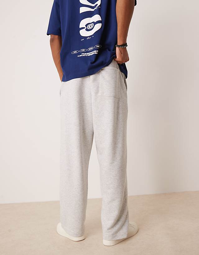 ASOS DESIGN Wide Leg Loopback Joggers With Volume Waistband In Grey Marl