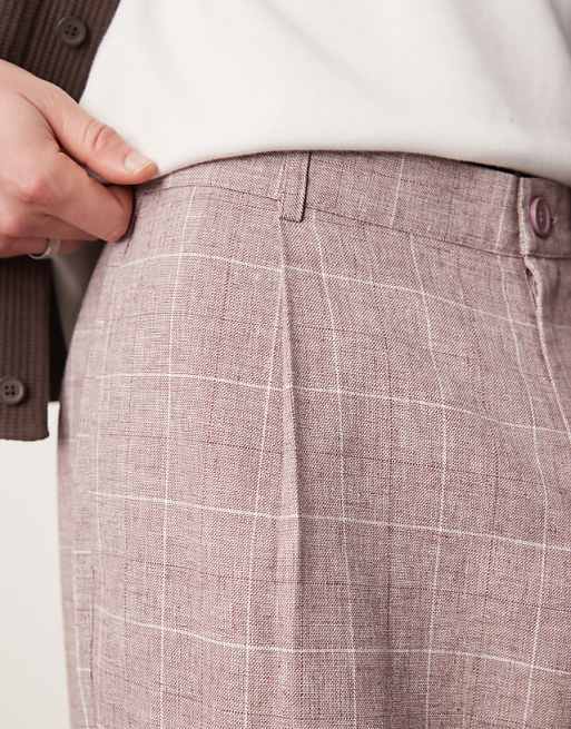 ASOS DESIGN Wide Leg Smart Trousers With Textured Check In Faded Burgundy