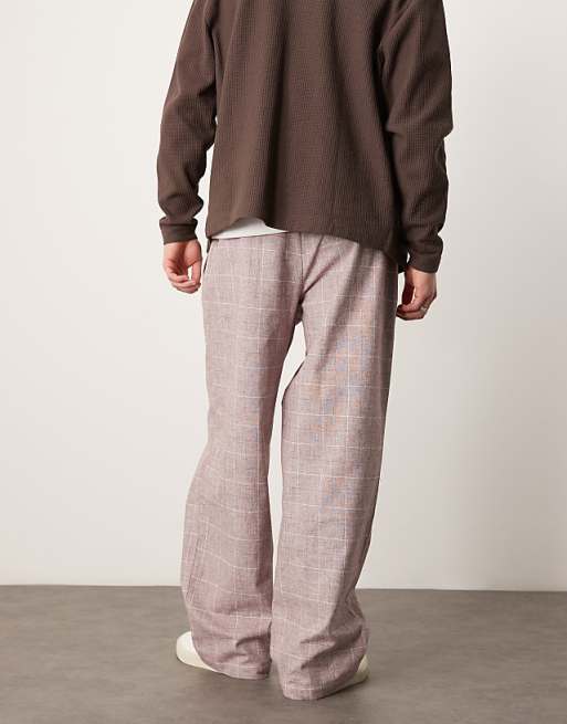 ASOS DESIGN Wide Leg Smart Trousers With Textured Check In Faded Burgundy