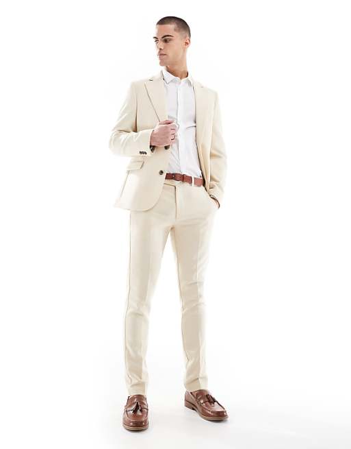 ASOS DESIGN Wool Blend Skinny Suit In Stone Weave