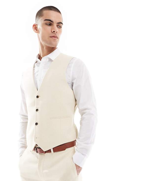 ASOS DESIGN Wool Blend Skinny Suit In Stone Weave