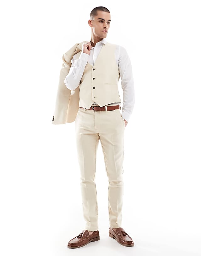 ASOS DESIGN wool blend skinny suit in stone weave