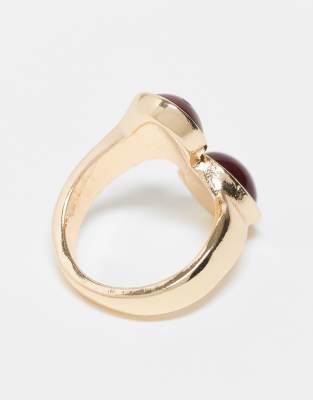ASOS DESIGN Wrap Around Ring With Burgundy Faux Stones In Gold Tone