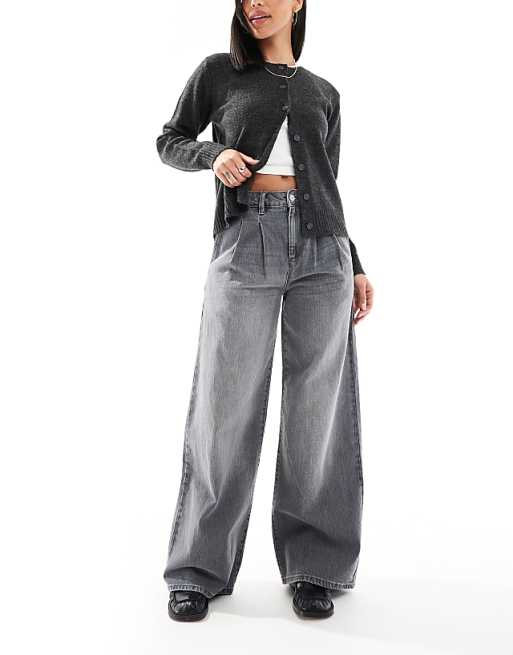 DTT Jordan pleated wide leg jeans in mid grey