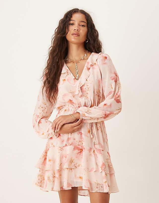 Forever New Ruffle Mini Dress In Pink Floral
