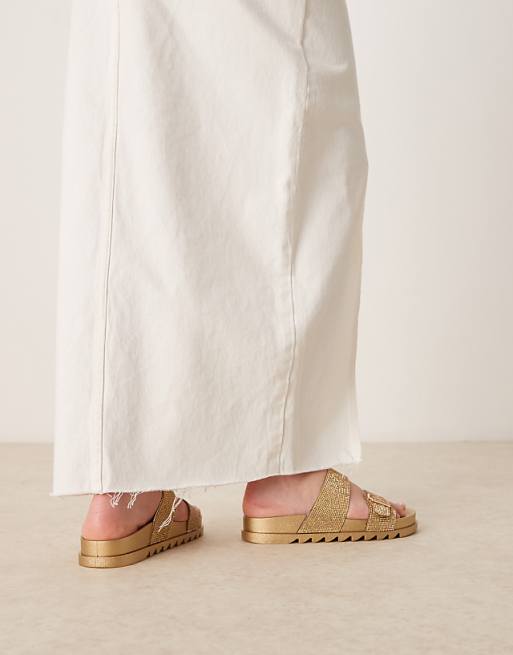 Glamorous Rhinestone Strap Slides In Gold