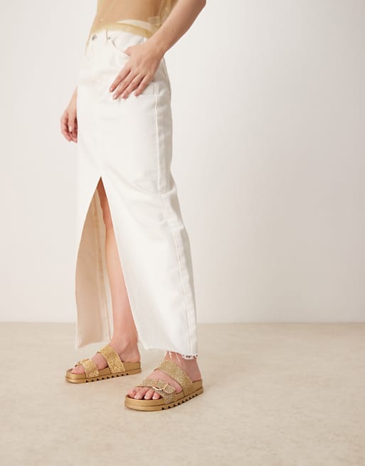 Glamorous Rhinestone Strap Slides In Gold