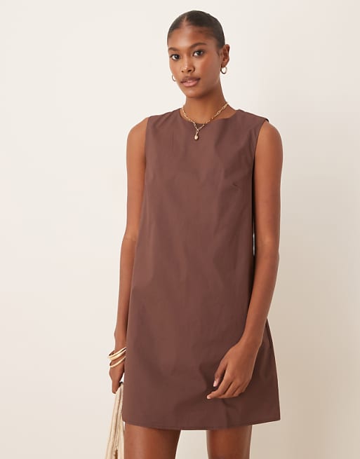 Glamorous Smock Mini Dress In Chocolate Brown