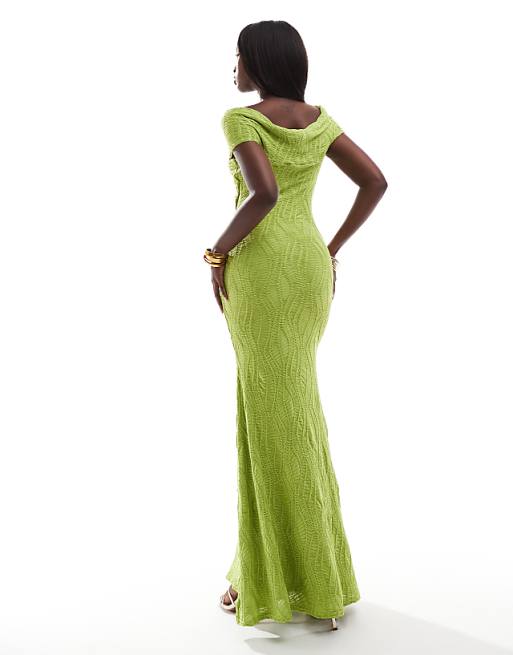 Goddiva Front Knot Twist Maxi Dress In Lime