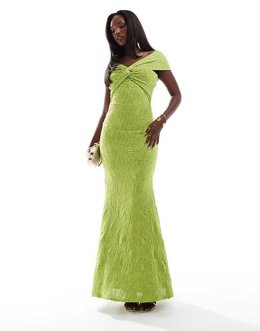 Goddiva Front Knot Twist Maxi Dress In Lime