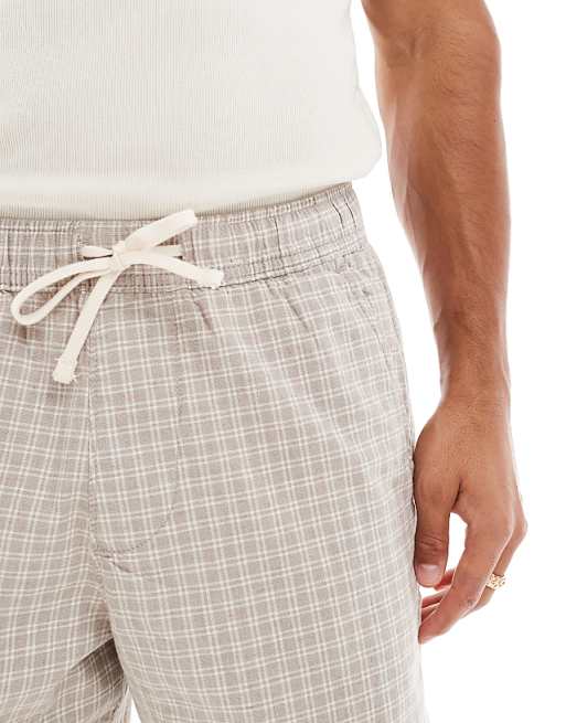 Hollister Linen Pull On Check Short In Brown