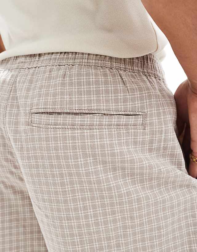 Hollister Linen Pull On Check Short In Brown