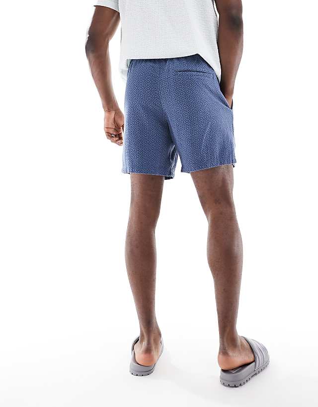 Hollister Textured Linen Short In Dark Blue