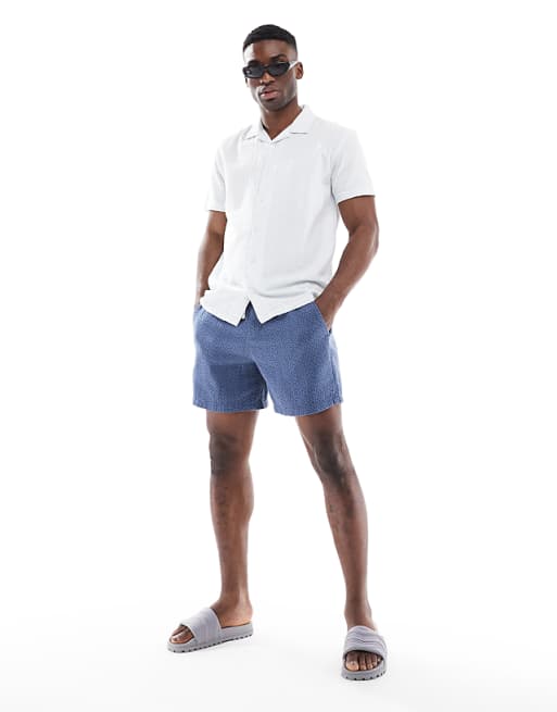 Hollister textured linen short in dark blue